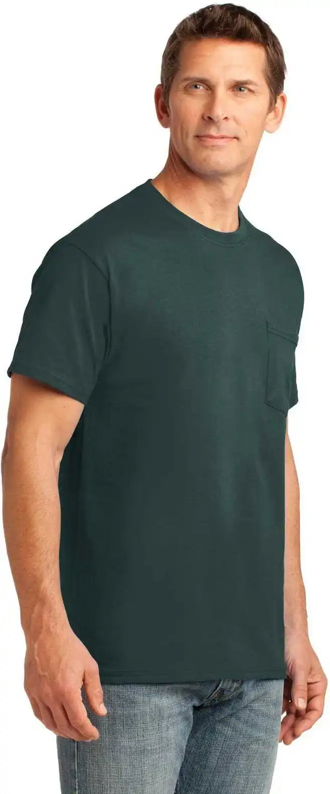Port &amp; Company Pc54p Core Cotton Pocket Tee Dark Green