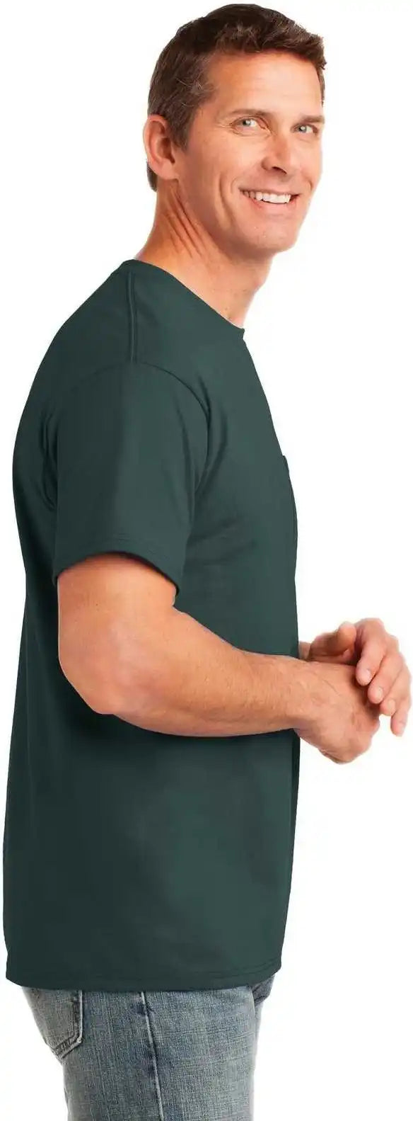 Port &amp; Company Pc54p Core Cotton Pocket Tee Dark Green