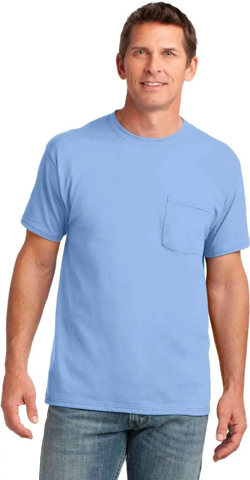 Port &amp; Company Pc54p Core Cotton Pocket Tee Light Blue