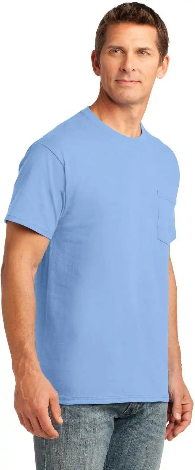 Port &amp; Company Pc54p Core Cotton Pocket Tee Light Blue
