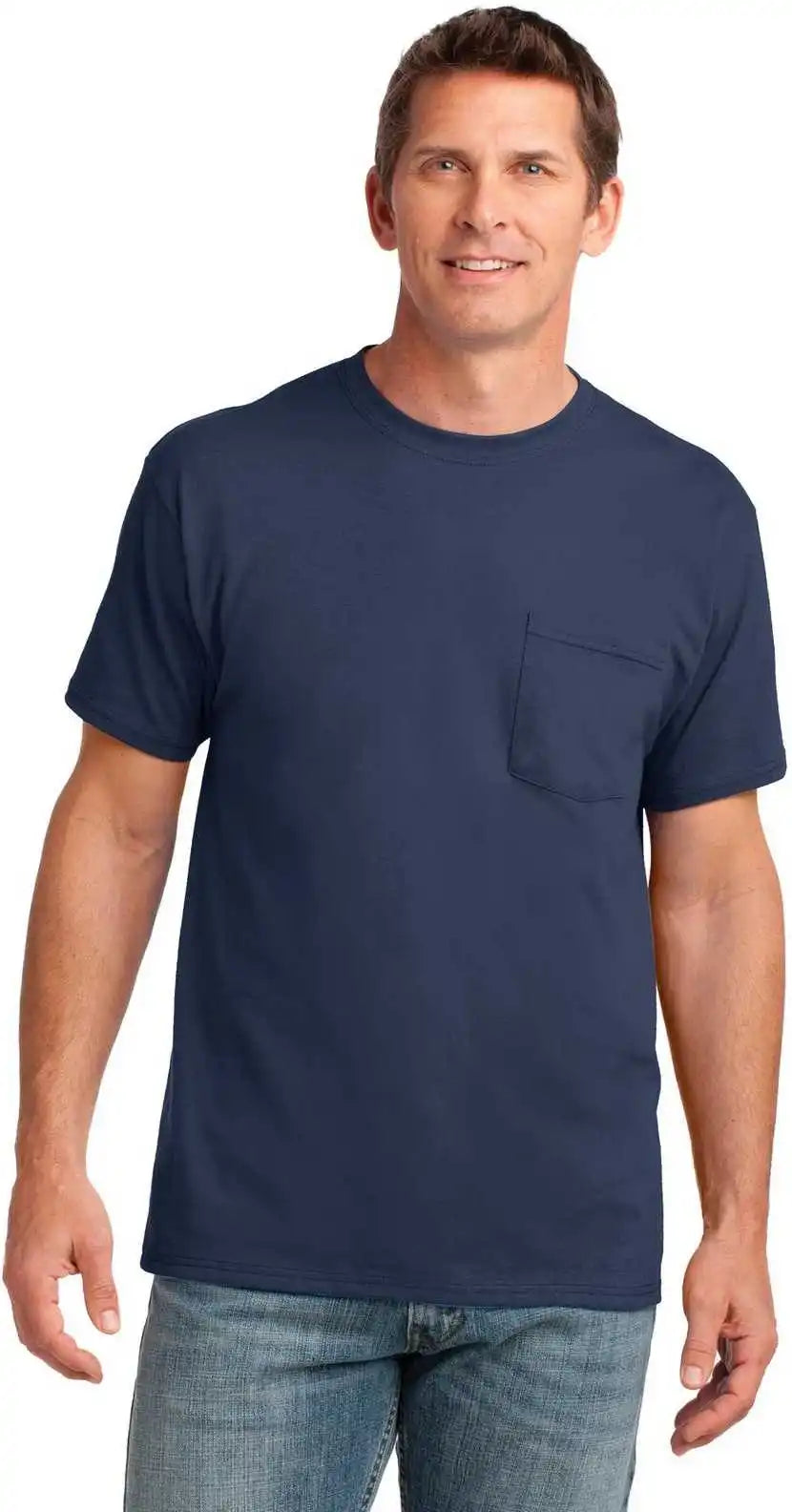 Port & Company Pc54p Core Cotton Pocket Tee Navy