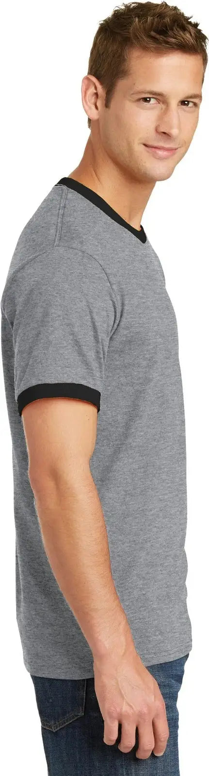 Port & Company Pc54r co Core Cotton Ringer Tee - Athletic Heather Jet Black