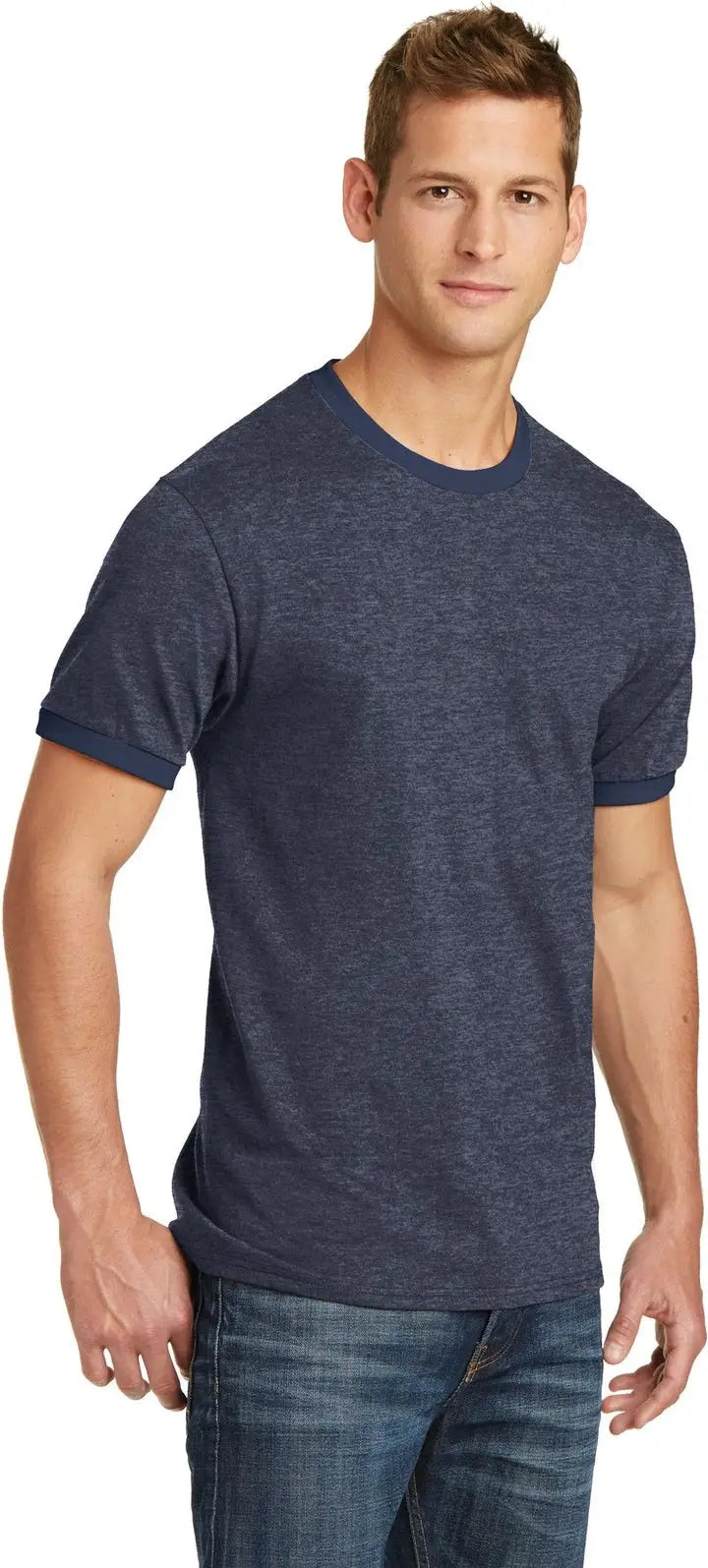 Port & Company Pc54r co Core Cotton Ringer Tee - Heather Navy