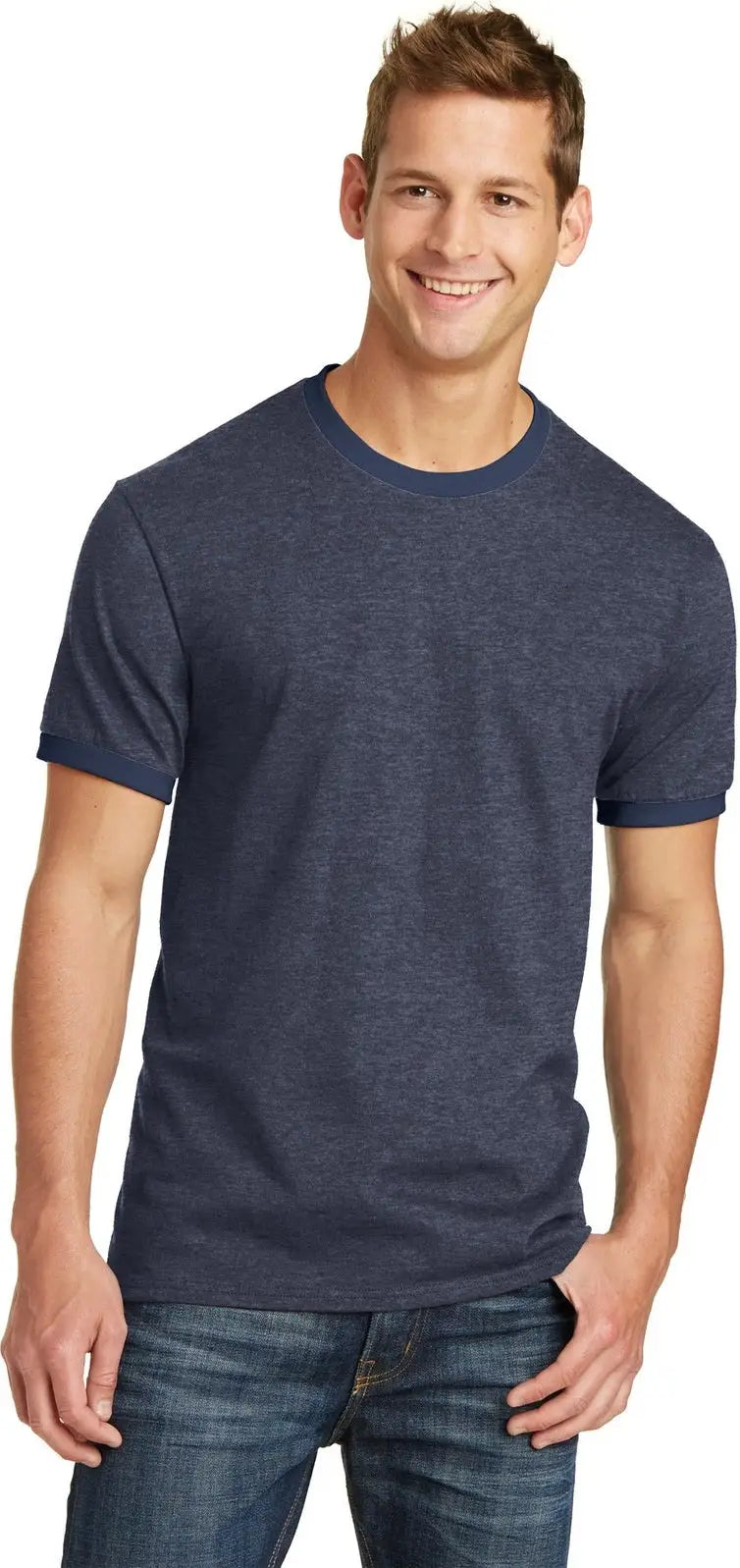 Port & Company Pc54r co Core Cotton Ringer Tee - Heather Navy - Navy/ / Adult s