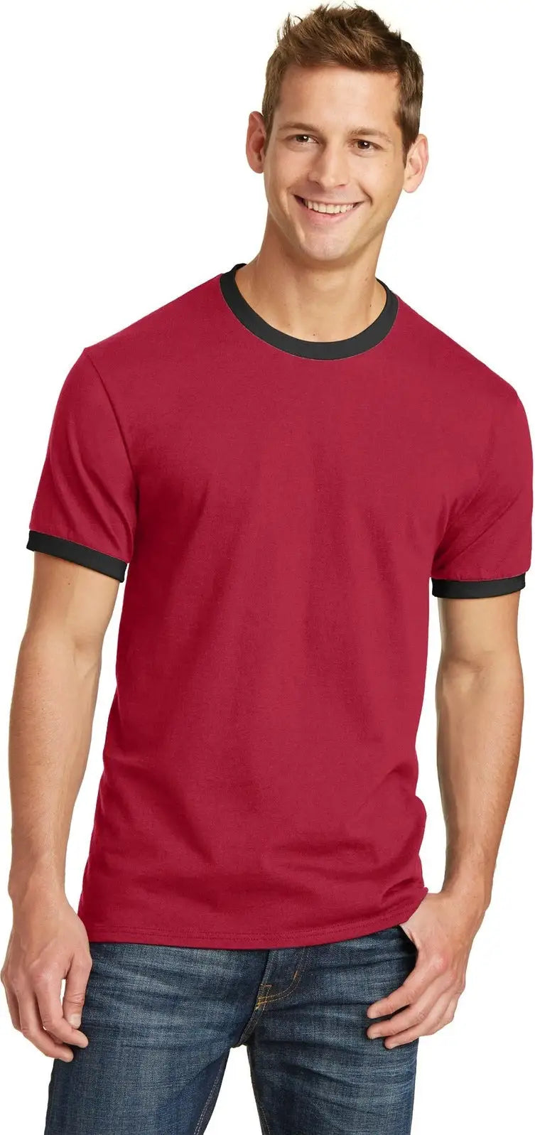 Port & Company Pc54r co Core Cotton Ringer Tee - Red Jet Black - Red/ / Adult s