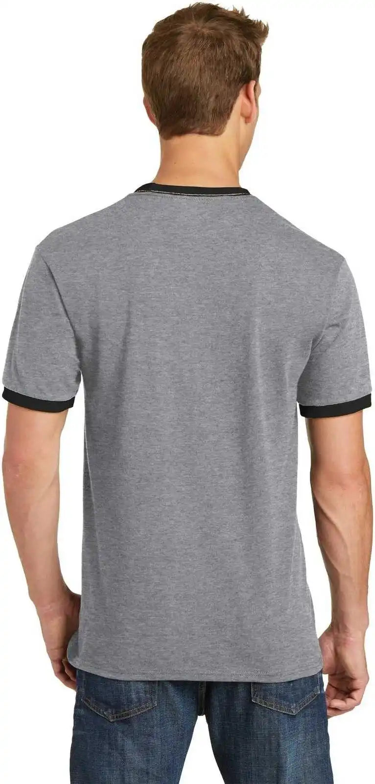 Port &amp; Company Pc54r Core Cotton Ringer Tee Athletic Heather Jet Black
