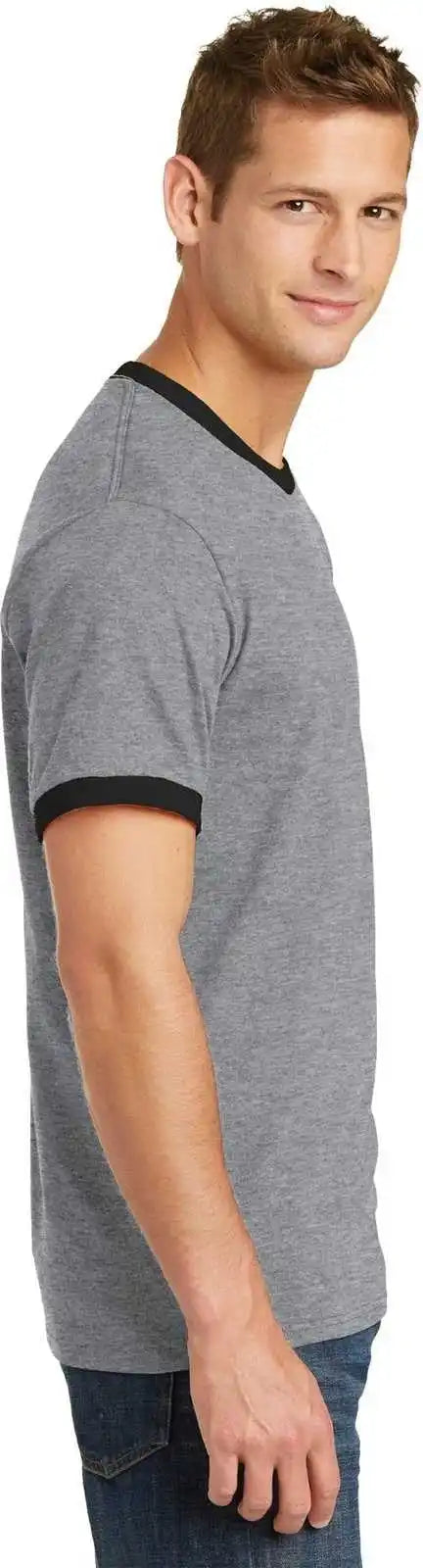 Port &amp; Company Pc54r Core Cotton Ringer Tee Athletic Heather Jet Black