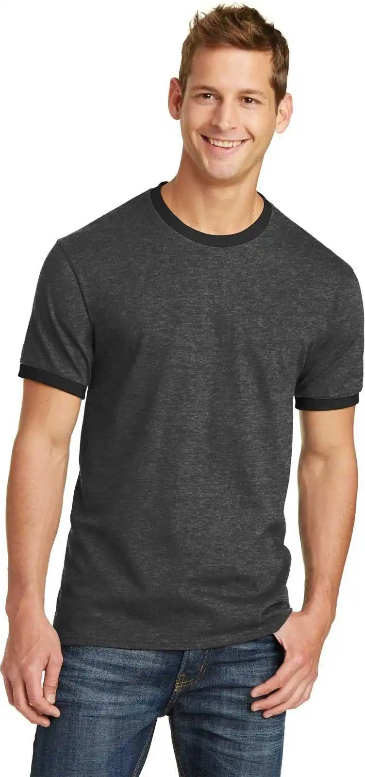 Port & Company Pc54r Core Cotton Ringer Tee Dark Heather Gray Jet Black