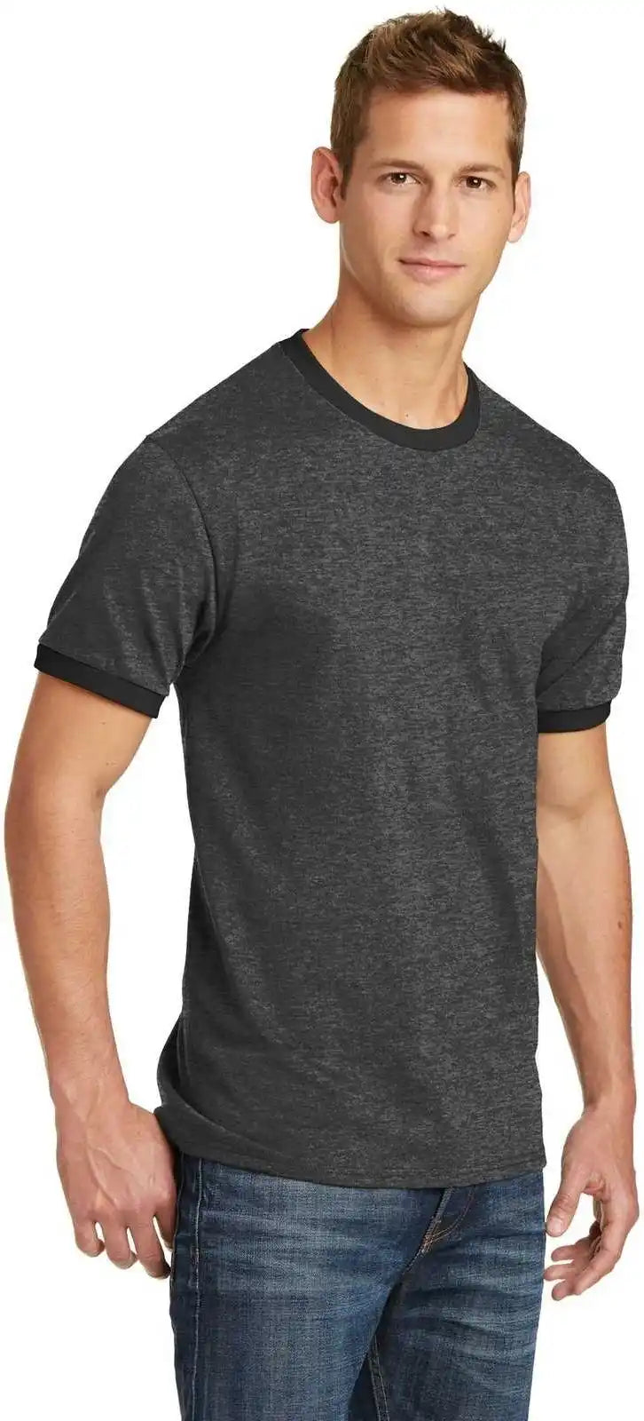 Port & Company Pc54r Core Cotton Ringer Tee Dark Heather Gray Jet Black