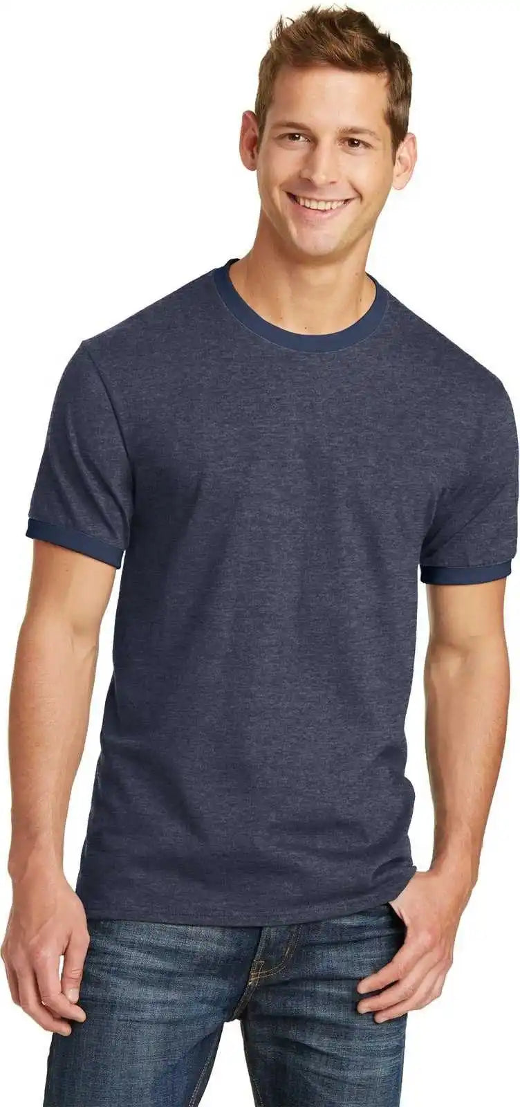 Port & Company Pc54r Core Cotton Ringer Tee - Heather Navy