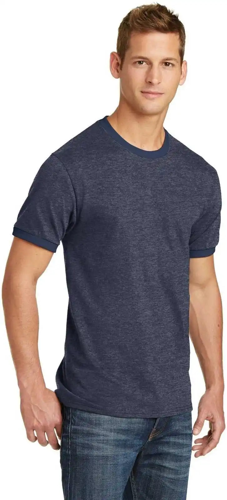 Port &amp; Company Pc54r Core Cotton Ringer Tee - Heather Navy