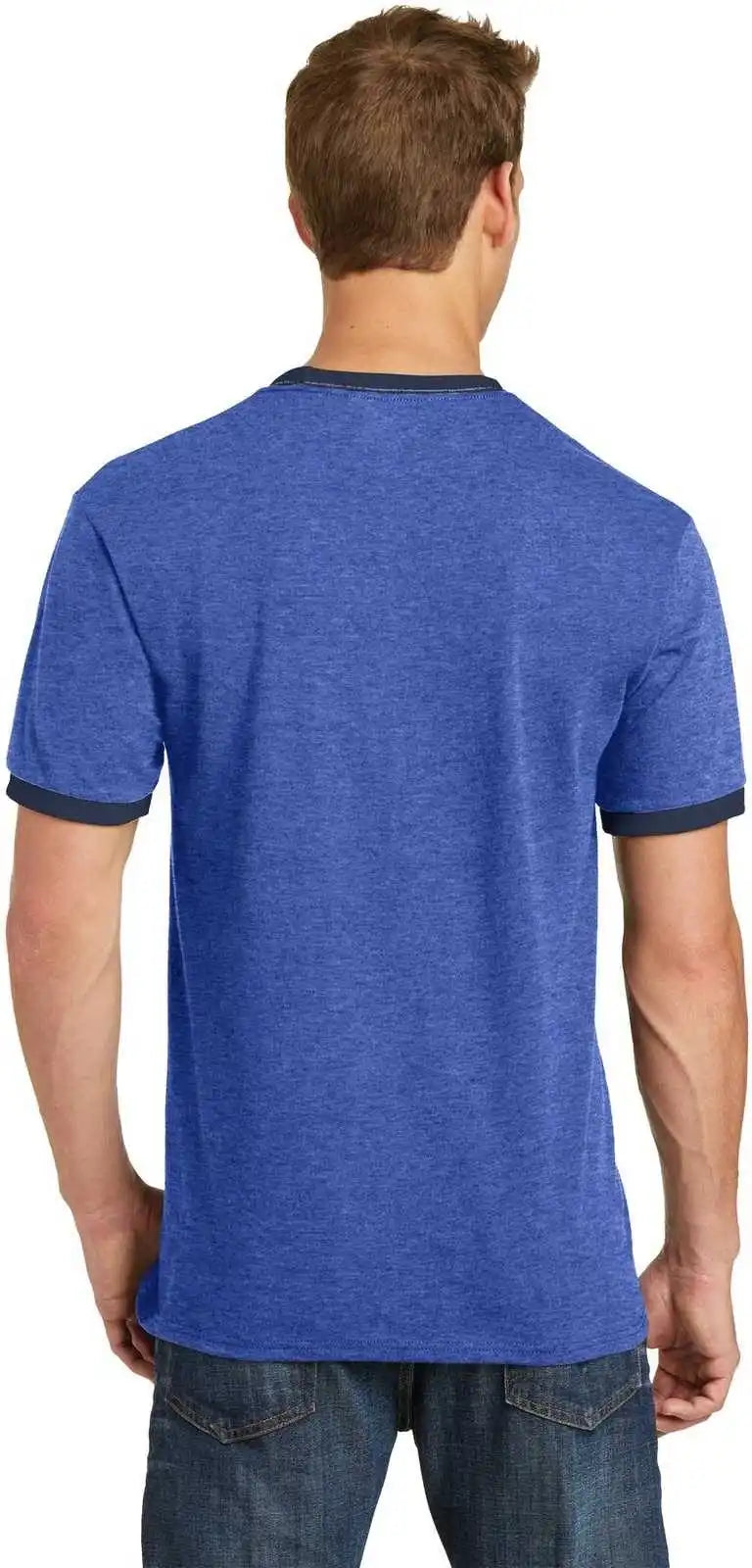 Port &amp; Company Pc54r Core Cotton Ringer Tee Heather Royal Navy