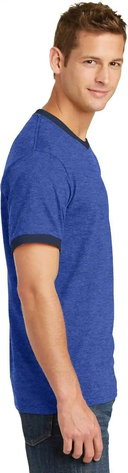 Port &amp; Company Pc54r Core Cotton Ringer Tee Heather Royal Navy