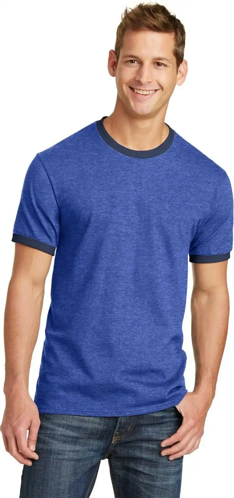 Port &amp; Company Pc54r Core Cotton Ringer Tee Heather Royal Navy