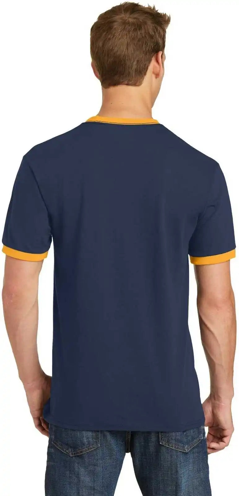Port &amp; Company Pc54r Core Cotton Ringer Tee Navy Gold