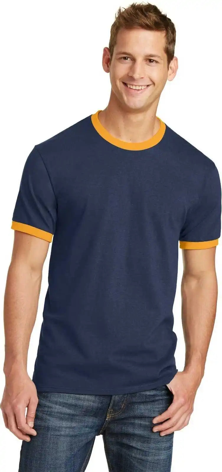 Port &amp; Company Pc54r Core Cotton Ringer Tee Navy Gold