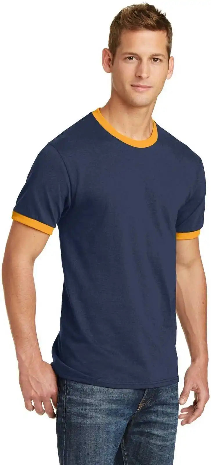 Port &amp; Company Pc54r Core Cotton Ringer Tee Navy Gold