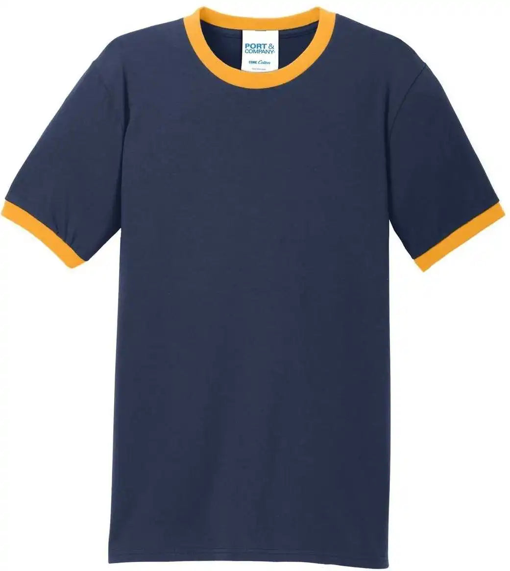 Port &amp; Company Pc54r Core Cotton Ringer Tee Navy Gold