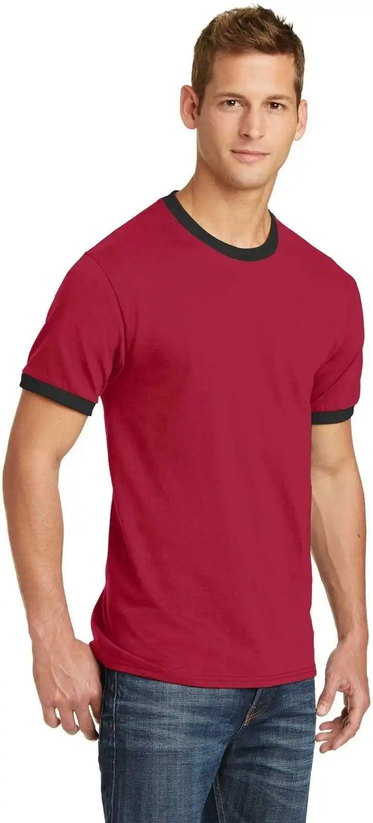 Port & Company Pc54r Core Cotton Ringer Tee Red Jet Black