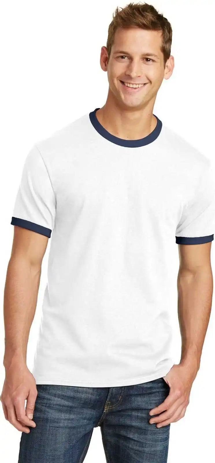 Port &amp; Company Pc54r Core Cotton Ringer Tee White Navy