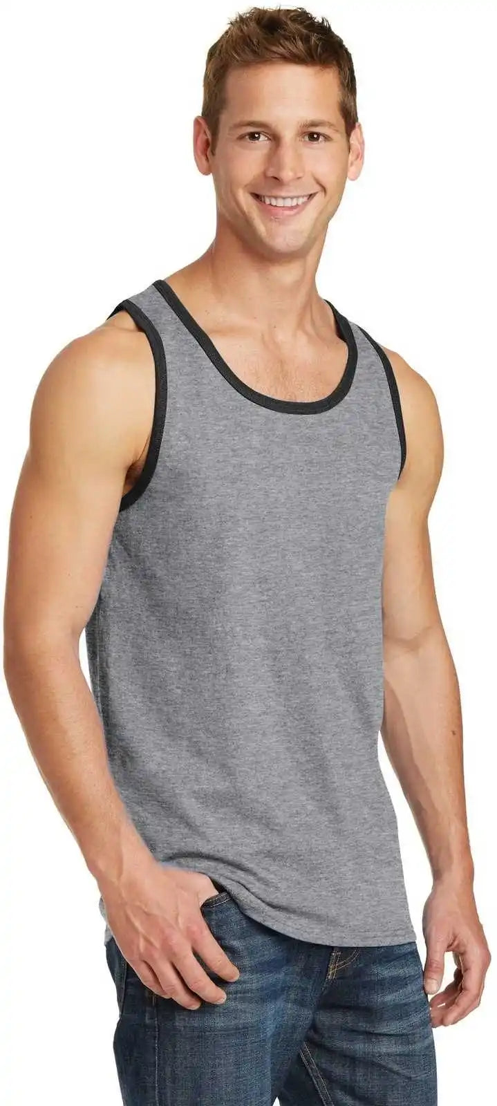 Port &amp; Company Pc54tt Core Cotton Tank Top Athletic Heather Jet Black
