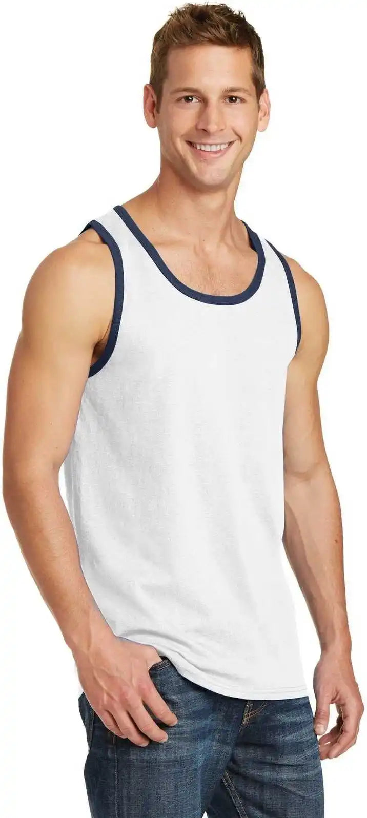 Port &amp; Company Pc54tt Core Cotton Tank Top White Navy