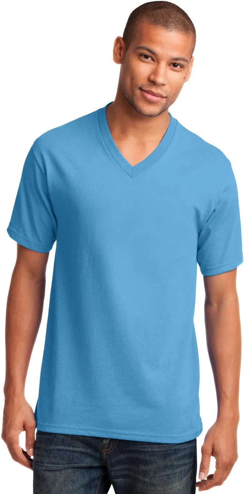 Port & Company Pc54v co Core Cotton V-neck Tee - Aquatic Blue - Adult s
