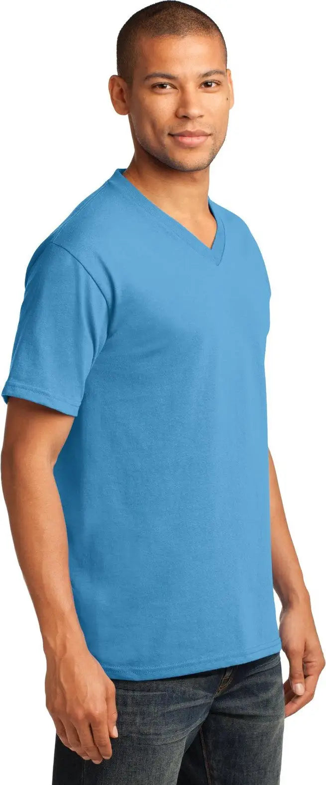Port & Company Pc54v co Core Cotton V-neck Tee - Aquatic Blue
