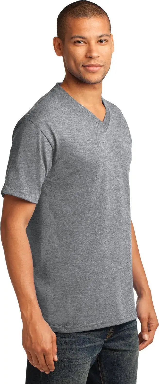 Port & Company Pc54v co Core Cotton V-neck Tee - Athletic Heather