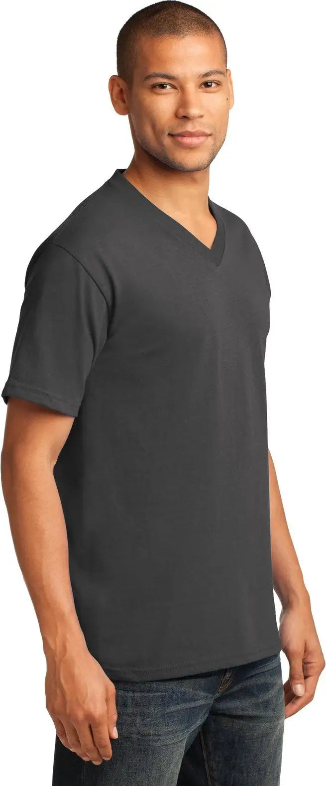 Port & Company Pc54v co Core Cotton V-neck Tee - Charcoal