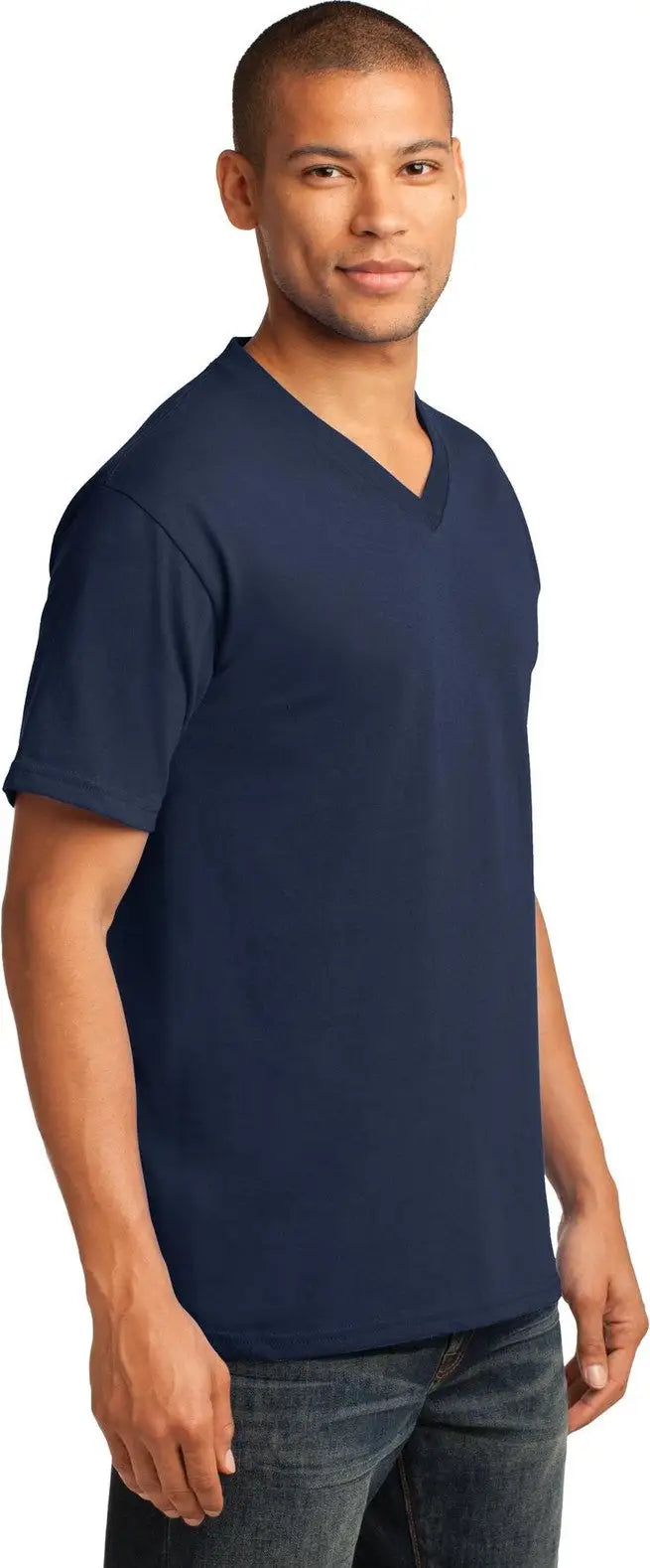 Port & Company Pc54v co Core Cotton V-neck Tee - Navy