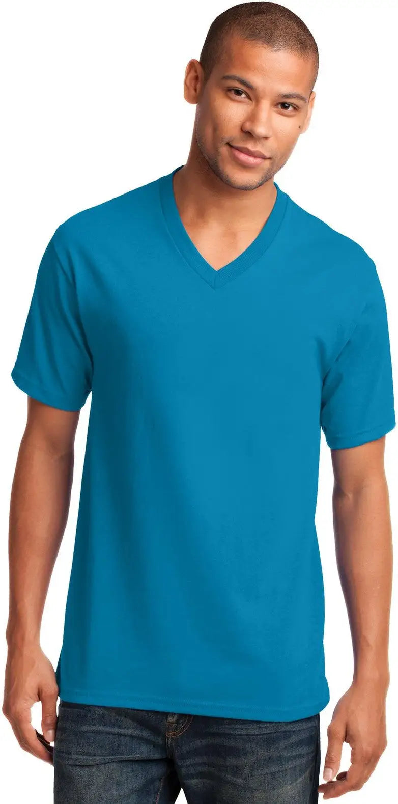 Port & Company Pc54v co Core Cotton V-neck Tee - Neon Blue - Adult s