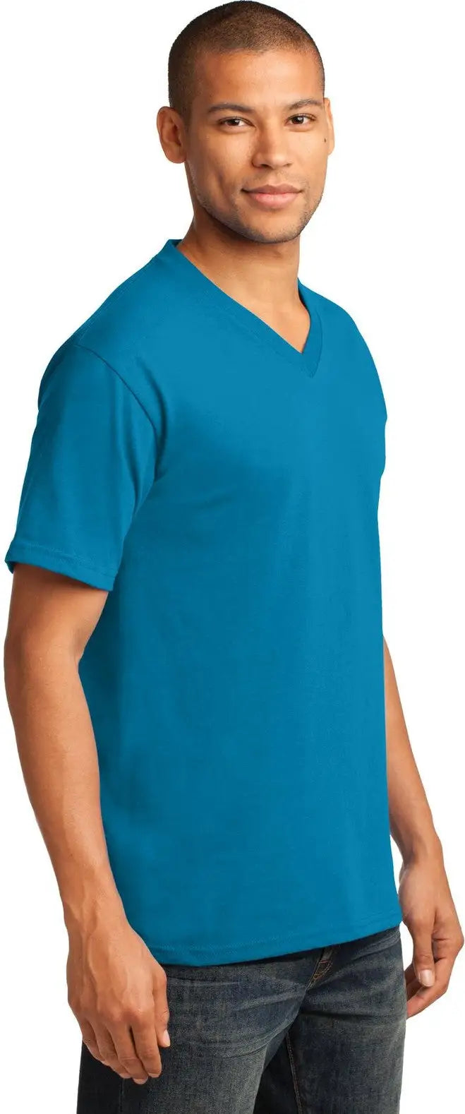 Port & Company Pc54v co Core Cotton V-neck Tee - Neon Blue