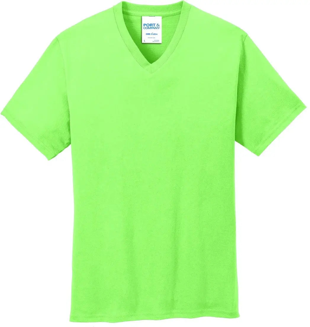 Port & Company Pc54v co Core Cotton V-neck Tee - Neon Green