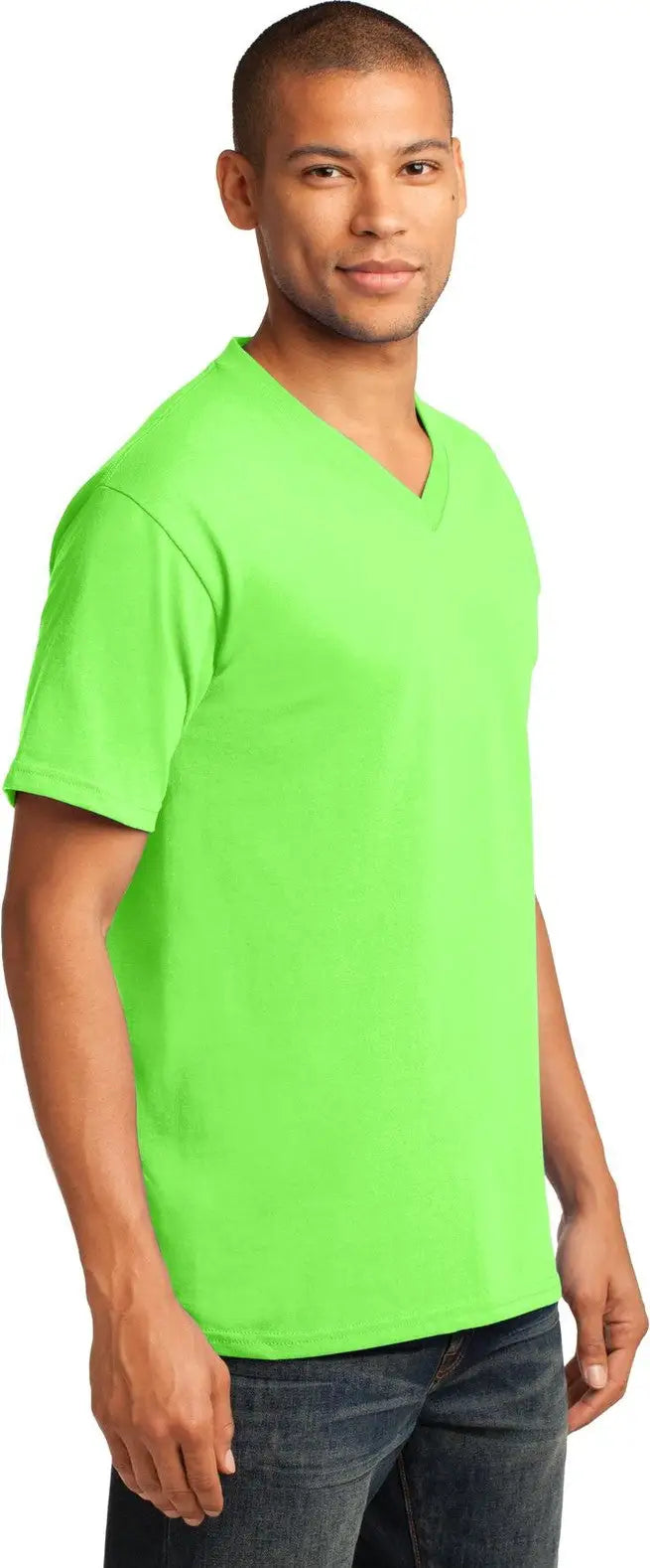 Port & Company Pc54v co Core Cotton V-neck Tee - Neon Green