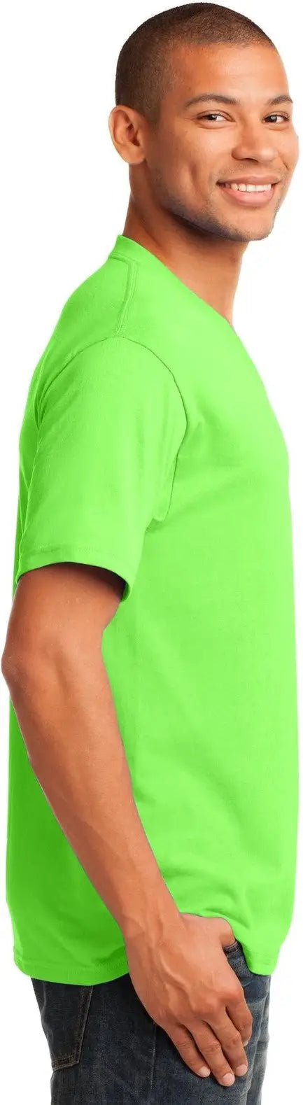 Port & Company Pc54v co Core Cotton V-neck Tee - Neon Green