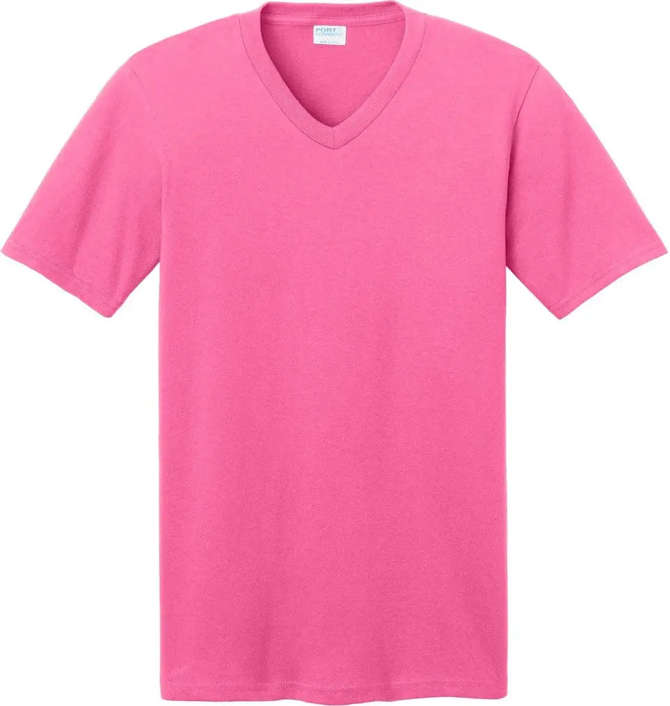 Port & Company Pc54v co Core Cotton V-neck Tee - Neon Pink