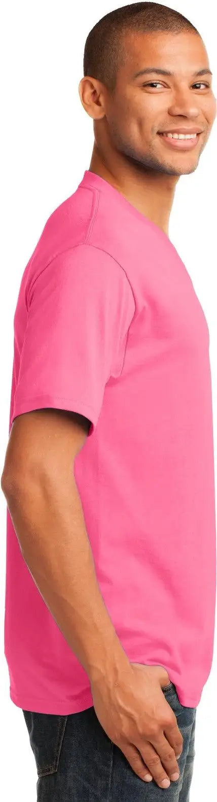 Port & Company Pc54v co Core Cotton V-neck Tee - Neon Pink