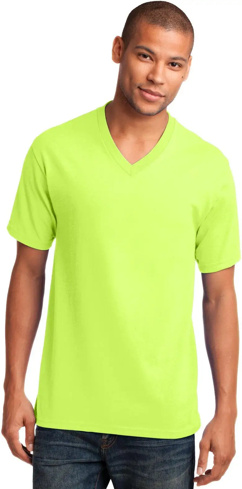 Port & Company Pc54v co Core Cotton V-neck Tee - Neon Yellow - Adult s