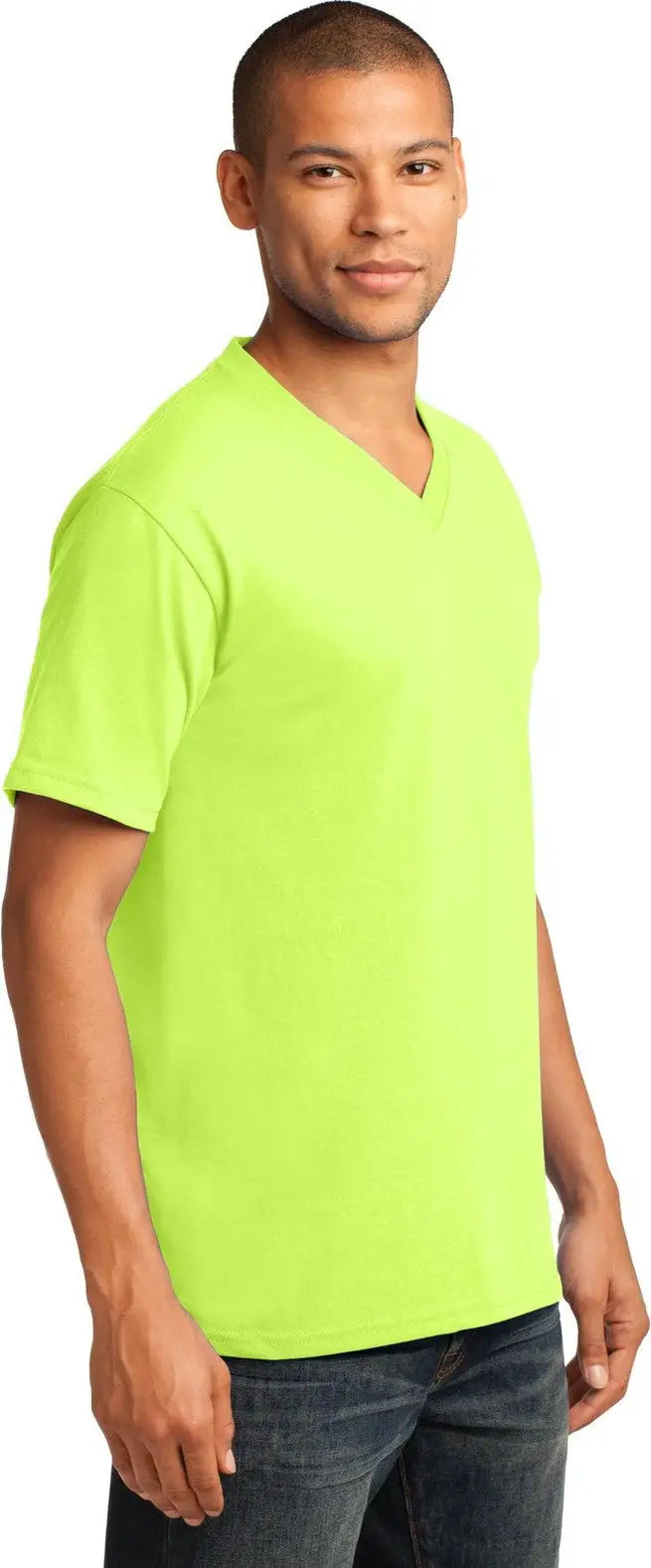 Port & Company Pc54v co Core Cotton V-neck Tee - Neon Yellow