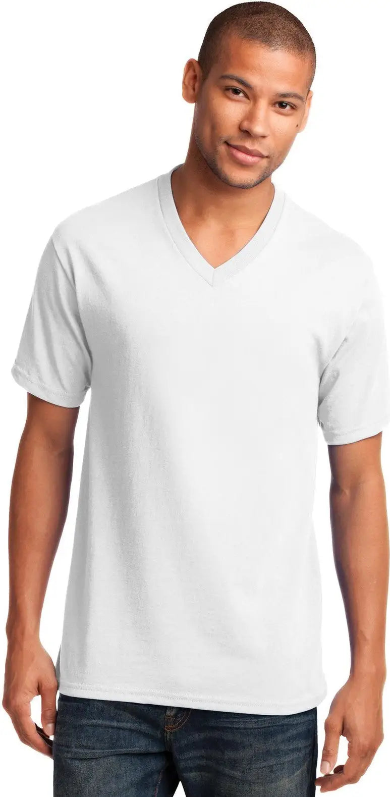Port & Company Pc54v co Core Cotton V-neck Tee - White