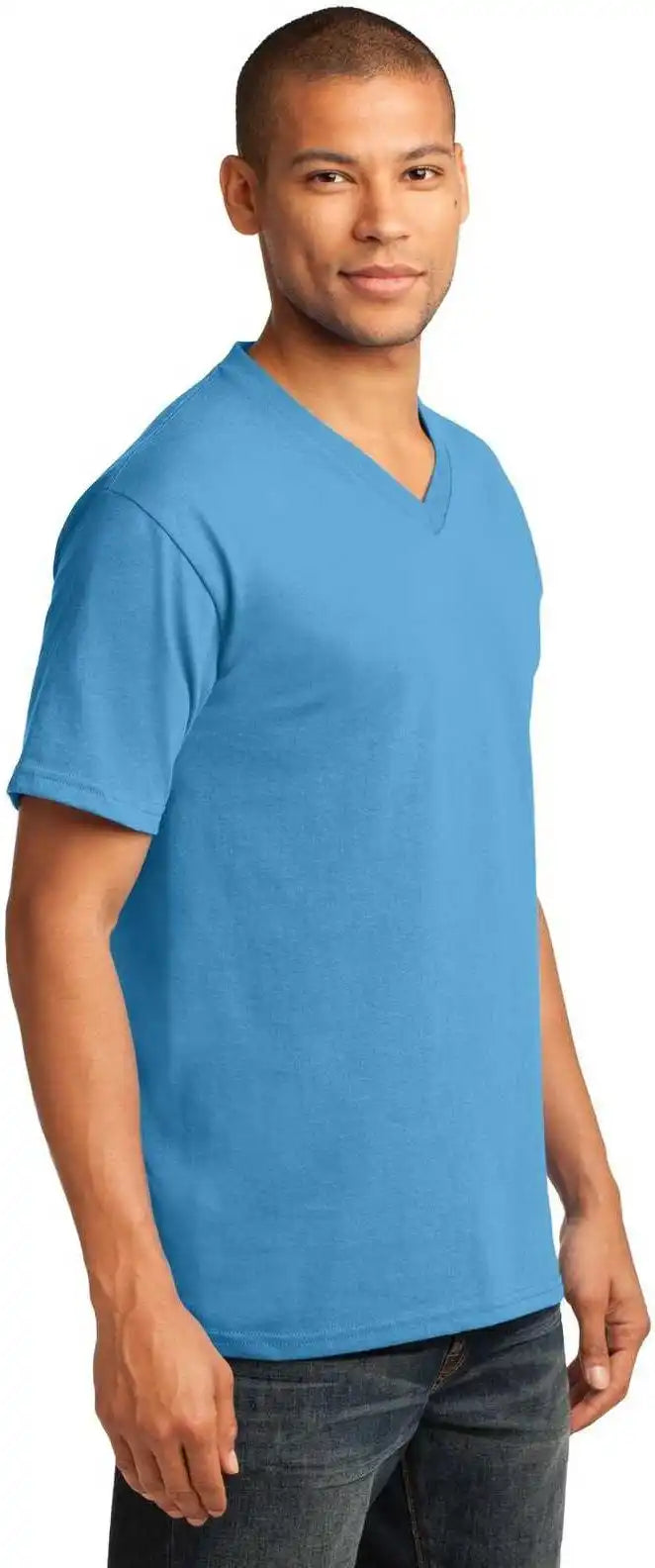 Port &amp; Company Pc54v Core Cotton v Neck Tee Aquatic Blue
