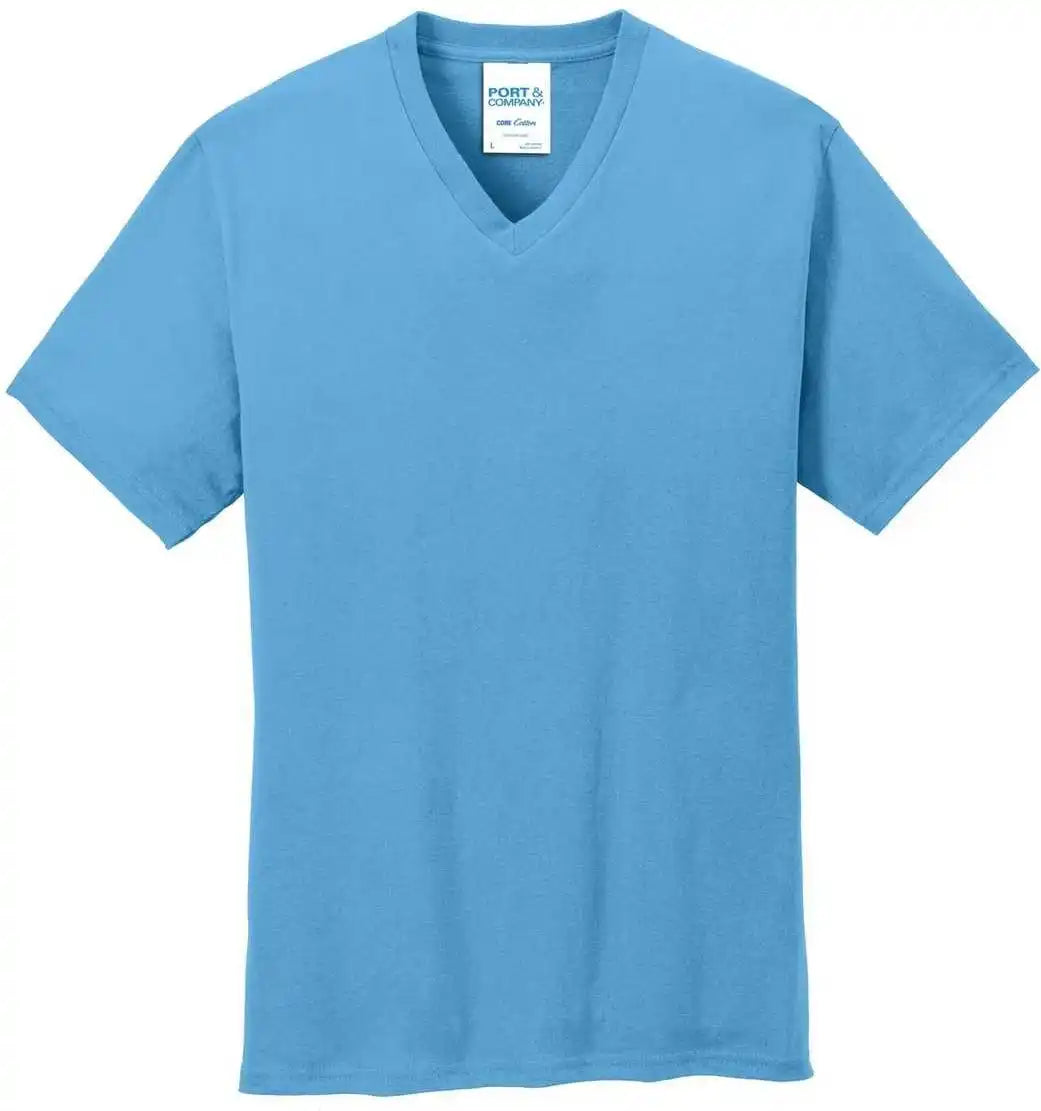 Port &amp; Company Pc54v Core Cotton v Neck Tee Aquatic Blue