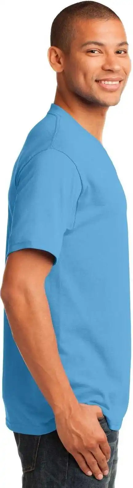 Port &amp; Company Pc54v Core Cotton v Neck Tee Aquatic Blue