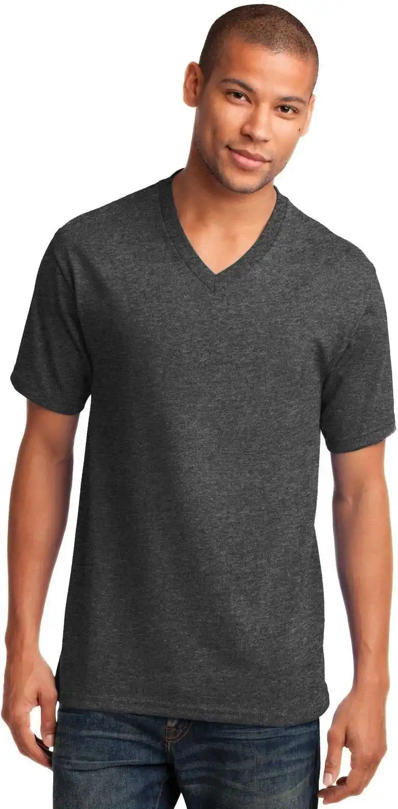 Port & Company Pc54v Core Cotton v Neck Tee Dark Heather Gray