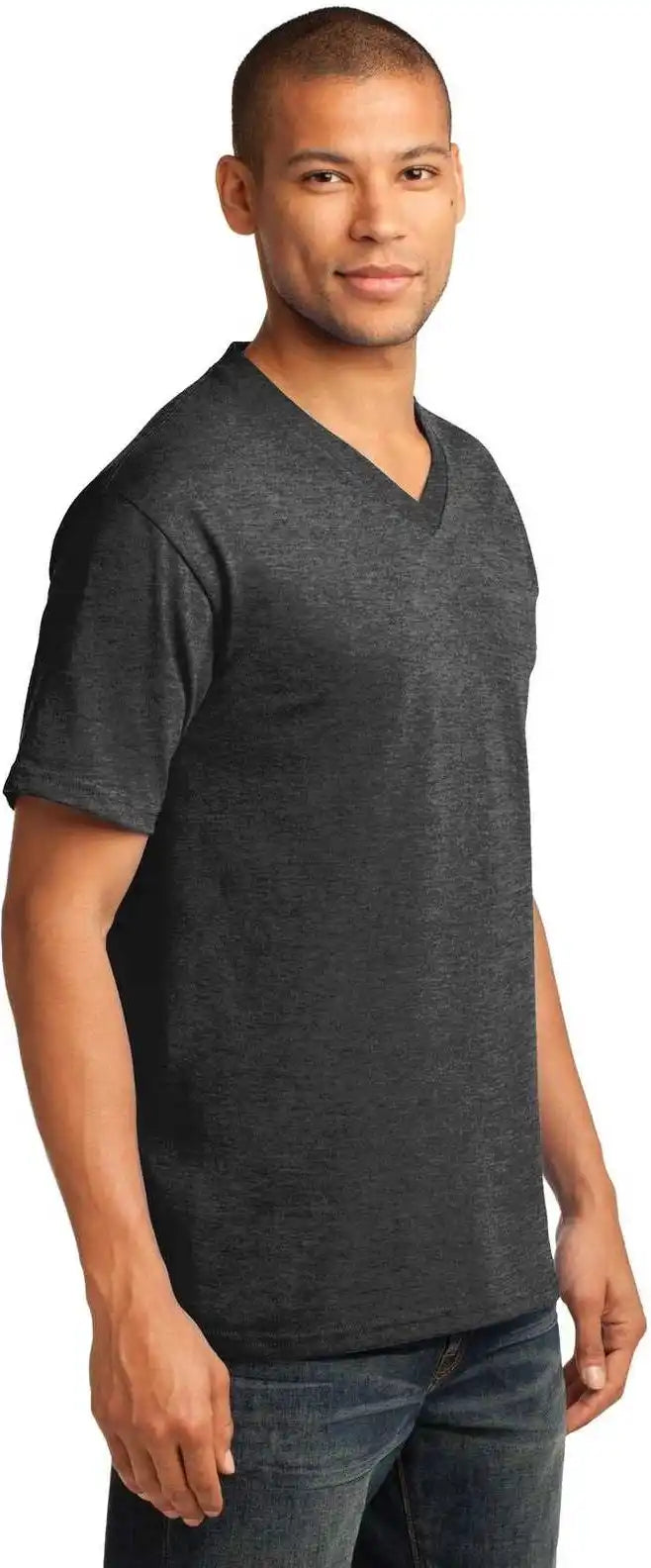 Port &amp; Company Pc54v Core Cotton v Neck Tee Dark Heather Gray