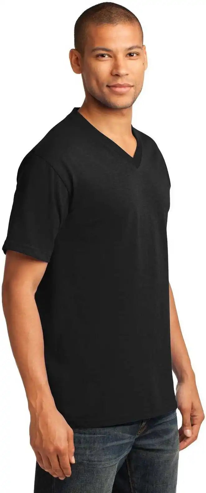 Port &amp; Company Pc54v Core Cotton v Neck Tee Jet Black