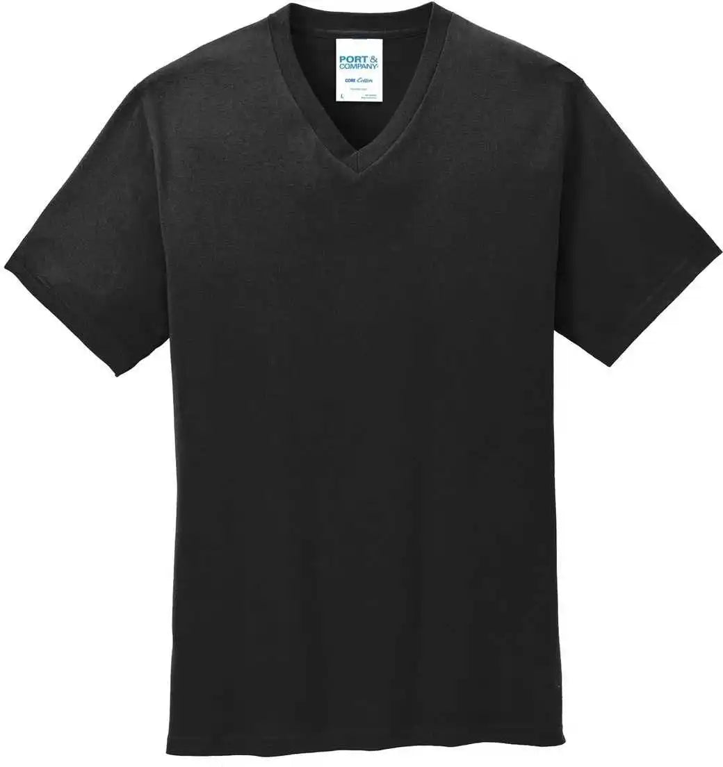 Port &amp; Company Pc54v Core Cotton v Neck Tee Jet Black