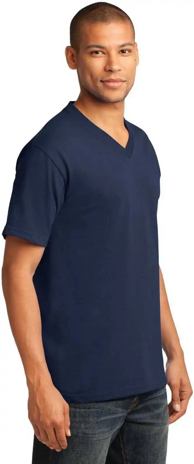 Port &amp; Company Pc54v Core Cotton v Neck Tee Navy