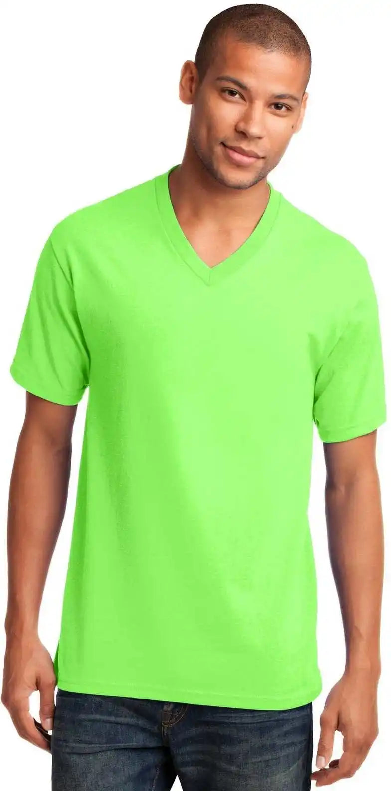 Port & Company Pc54v Core Cotton V-neck Tee - Neon Green